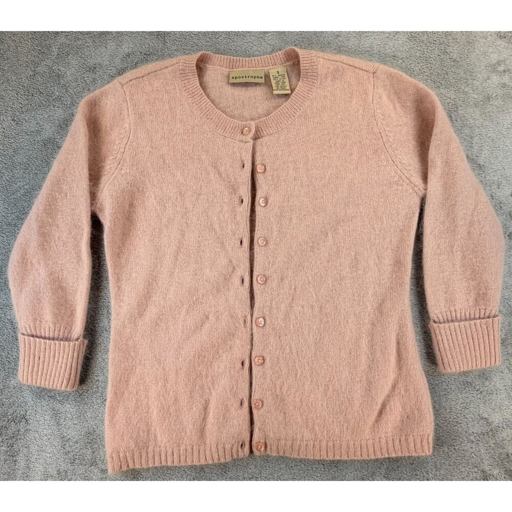 Apostrophe Cardigan Sweater Women’s Angora Blend Button Front Pink Size S